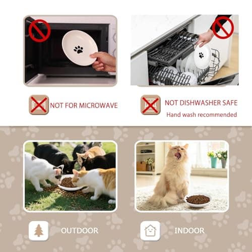 Ceramic Cat Food Bowls for Indoor Cats and Kitten, 4 Cute Cat Feeding Bowls Shallow Whisker Relief Dishes for Cats, 5.9" Wide Pet Plates for Wet & Dry Food and Water, Non-Slip Base, with 4 Spring Toys - Thumbnail 6