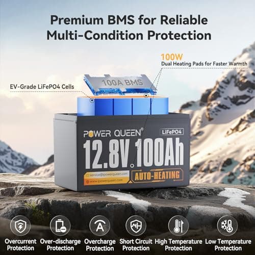 Power Queen 12V 100Ah Self Heating Lithium Battery, Built-in 100A BMS, Low Temp Protection, Charging -4°F/-20°C, LiFePO4 Battery Up to 15000+ Cycles for RV, Off-Grid System, Trolling Motor - Thumbnail 4