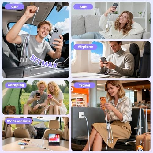 Dual Type C Ports Multi Charging Cable, 4 In 1 USB Cable Travel Charger for Multiple Devices with Two Type-C/Micro/IP Port, [2Pack/5FT] Phone Travel Vacation Essentials for All iPhone/Galaxy/Android - Thumbnail 5