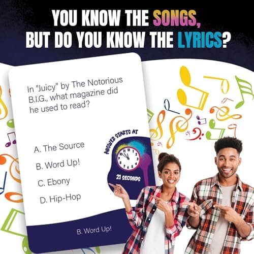 Lyric Legend 90s Hip-Hop and Rap Music Trivia Game Collection – Expandable Multi-Deck Finish The Lyrics Party Game Set for Game Night, Families & Groups - 3 Games in One Box! - Thumbnail 4