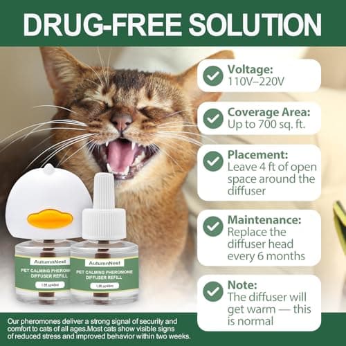 Cat Calming Pheromone Diffuser Set, Pet Calming Plug-in Kit (2 Diffusers + 4 Refills), Reduces Cat Stress, Aggression, Fighting, Marking, Meowing, Travel, Vet Visit Anxiety, 120 Days, Non-Toxic, Safe - Thumbnail 3