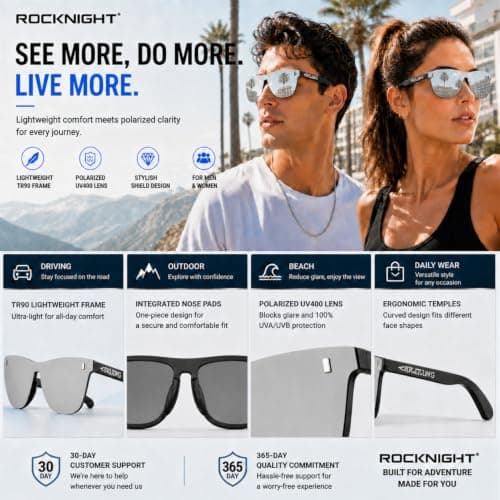 ROCKNIGHT HD Polarized Sunglasses Silver Mirrored Aviator Sunglasses Outdoor UV400 Protection - Thumbnail 4