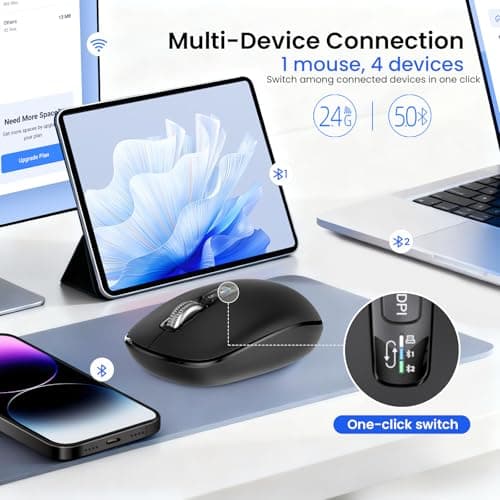 Wireless Bluetooth Mouse,USB+BT×2,Multi Device Ergo Full Size Mouses-big Hand,Metal 4-Way Super Scrolling,± 3000 DPI,10 Buttons,Plug&Play,Quiet,w/ 2 Batteries,Mice for Laptop,Computer,Tablet,Mac,iPad - Thumbnail 2
