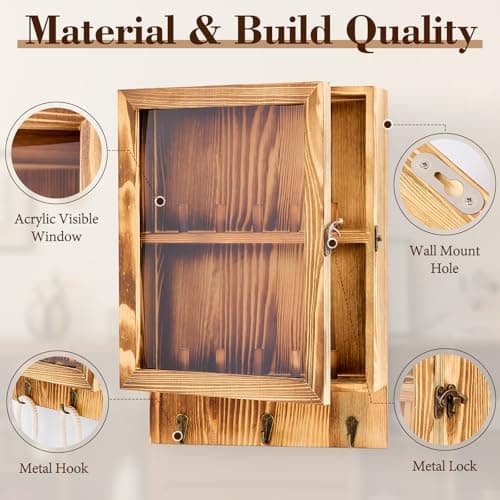 Dononr Duck Call Display Rack with 10 Slots and 3 Lanyard Hooks – Duck Hunting Gear with Clear Acrylic Door – Wood Wall Mounted Storage Case Organizer for Men and Collectors, Rustic - Thumbnail 6