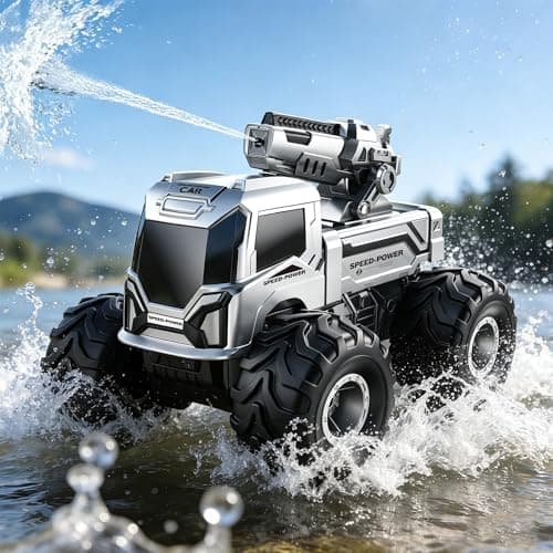1:18 Remote Control Car, Amphibious RC Monster Truck for Kids, 4WD Waterproof RC Boat Stunt Car, 2.4GHz All Terrain Off-Road Vehicle with 2 Rechargeable Batteries, Toy Gift for Boys Girls Aged 6-12