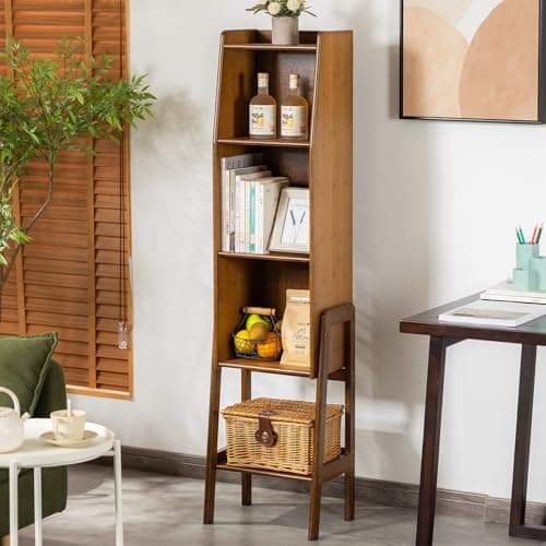 ABAMFUR 4-Tier Bamboo Bookshelf - Wood Bookcase Organizer with Open Shelves for Living Room & Home Office-Walnut Large - Image 1