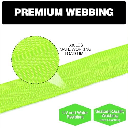 Retractable Ratchet Straps (4-Pack) - Heavy Duty Auto Slow Retraction Tie Down Straps - 1 Inch x 13 Feet (1,800lb Break Strength) for Truck, Cargo Trailer, Motorcycle, ATV, UTV - Fluorescent Green - Thumbnail 3