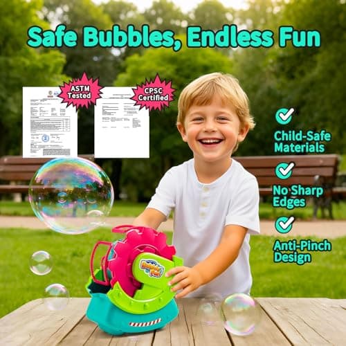 Bubble Machine for Toddlers Kids & Pets, with 8oz Safe Solution, Extra Large & Bubbles in Bubble Maker, Children & Pets Dog Toys Gift, Indoor/Outdoor Birthday Wedding Party Bubble Blower - Thumbnail 6