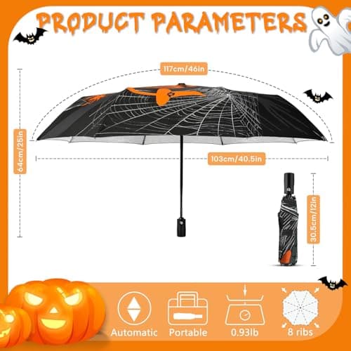 Natuquebrela Compact Foldable Automatic Umbrella - Portable Travel Umbrella for Rain Sturdy Windproof Lightweight Umbrellas Unique Halloween Decorations - Thumbnail 4