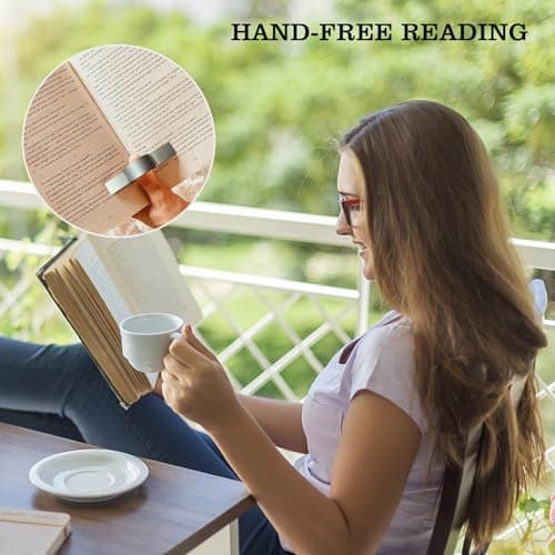 Thumb Book Page Holder Christmas Gifts for Book Lovers, Ultralight Metal Book Reading Holders Accessories with 5 Assorted Size Silicone Rings for Keep Book Open Women Reader Bookish Teachers - Thumbnail 6