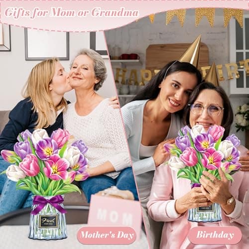 Airpark Pop Up Flower Card, 3D Paper Flowers Bouquet, Mother's Day, Birthday, Thinking of You, Thank You, Spring Greeting Cards with Note Card & Envelope, Tulip - Thumbnail 6