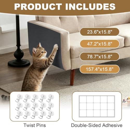 Cat Scratch Furniture Protector, 78.7"x15.8" Cat Scratching Mat, Trimmable Self-Adhesive Cats Claws Scratch Pads, DIY Carpet Mat Replacement for Cats Tree, Cats Wall Shelves, Dark Grey - Thumbnail 2