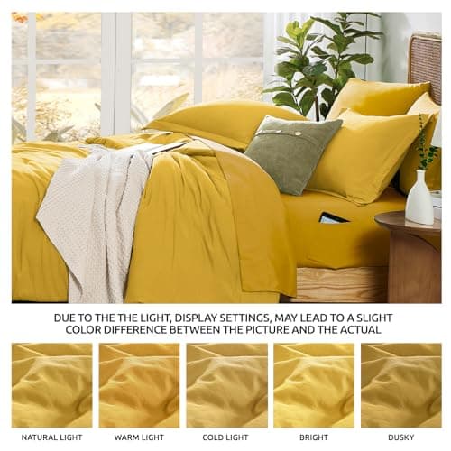 WRENSONGE King Size Comforter Set- 7 Pieces Soft Yellow Bed in a Bag with Fitted Sheet, Flat Sheet 2 Pillow Shams, and 2 Pillowcases- King Bedding Set for All Season - Thumbnail 4