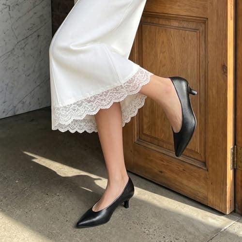 Athlefit Women's Closed Pointed Toe Low Kitten Heels 1.5-Inch Comfortable Dress Pumps Shoes for Wedding Party Office Black Size 11, AD01064 - Thumbnail 3