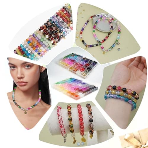 Hanyoung 8mm Glass Beads for Bracelet Making kit, 96 Colors 2900 pcs Crackle and Solid Beads Jewelry Making, Crafts Glass Round Beads for DIY Beginner (Solid & Crackle Color) - Thumbnail 4