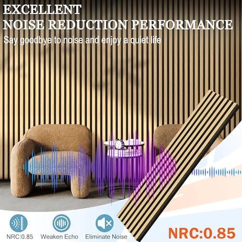 Wood Slat Acoustic Panels 2-Piece, 94” x 11” Acoustic Wall Panels, Soundproof Wooden Wall Panels, 3D Fluted Wood Panels for Interior Acoustic Wall Panels, Sound Absorbing Panel - Thumbnail 2