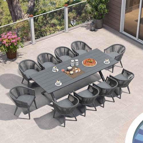 PURPLE LEAF Outdoor Dining Set 11-Pieces Woven Rattan Chairs, Grey