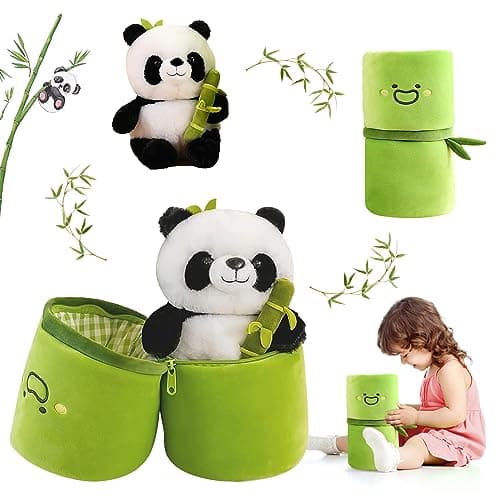 Emoin Soft Reversible Panda Stuffed Animals with Bamboo Storage Bag, 11-Inch Interactive Baby Toy, Cute Cuddly Panda Plush Toy for Kids & Adults – Perfect for Birthday & Sweet Valentine’s Day Gifts - Image 1