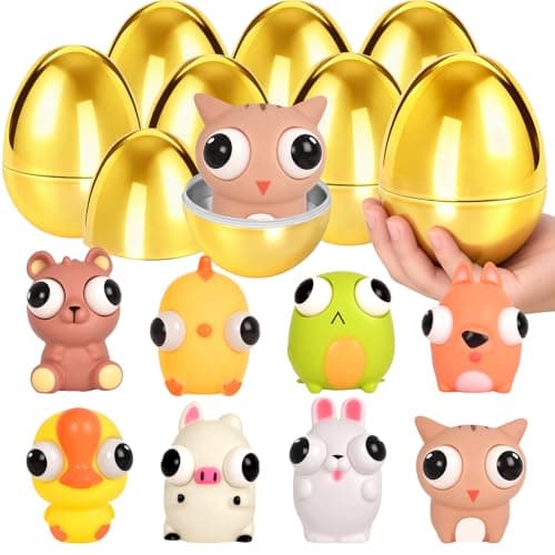 HIKISS 8 Pack Jumbo Golden Easter Eggs Fillers with Eye-Pop Fidget Toys, Easter Eggs Basket Stuffers Fillers, Stress Relief Squeeze Toys for Kids Boys Girls Easter Eggs Hunt Party Favors