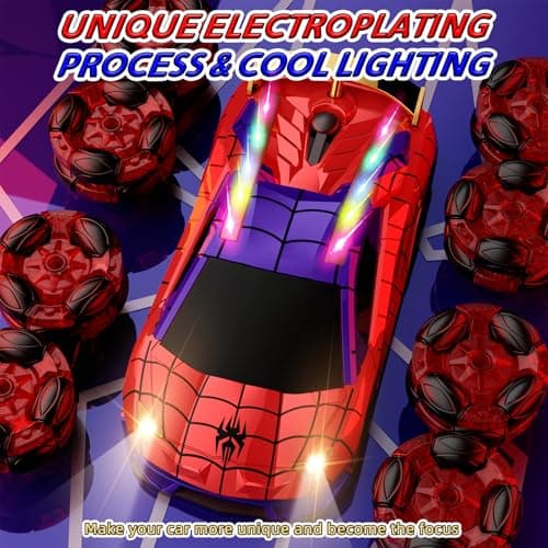 Terucle 8WD Remote Control Car, 2.4Ghz RC Cars with Spray & Cool Light, Kids Toys Electroplating Process Transform Drift Climbing Car, Boys Toys for Age 4-6 7 8-13 Year Old (red-Blue) - Thumbnail 3