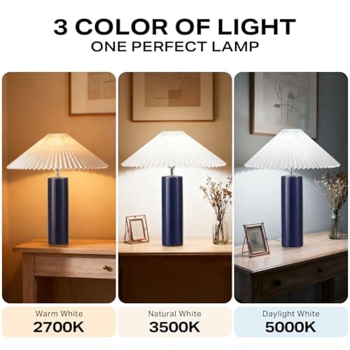 EOEYYOYB Ceramic Table Lamps for Bedroom Set of 2, Adjustable Shade Lamps for Night Stands, Modern Cylindrical Nightstand Table Lamps 5W E26 for Bedroom Bedside Buffet, Blue - Thumbnail 2