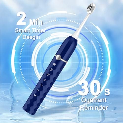 Sonic Electric Toothbrush Set, Equipped with 10 Brush Heads and Travel case, IPX8 Waterproof, 2-Minute Timer, 42000 High-Frequency Vibrations, 5 Modes, The First Choice for Gift Giving, Dark Blue - Thumbnail 4