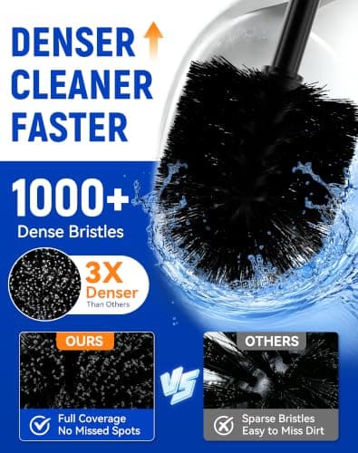 Dowry Toilet Bowl Brush and Holder for Bathroom, Deep Cleaning Toilet Brush and Holder Set with Long Handle, Hidden Toilet Bowl Scrubber with Replaceable Head,Modern Decor Black Round - Thumbnail 2