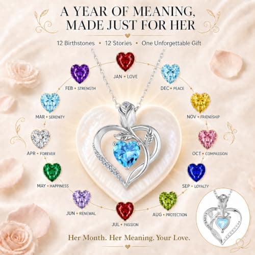 JACUPO Heart Birthstone Silver Necklace for Women(03 - Aquamarine) - Thumbnail 6