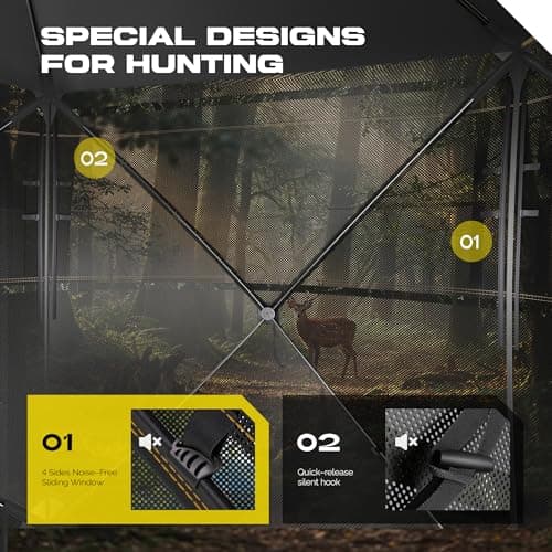 5-Sided Hunting Blind, 3-4 Person Pop Up Blinds 288 Degree See Through, Portable Durable Hunting Ground Blinds for Deer Hunting(Swing Door) - Thumbnail 4