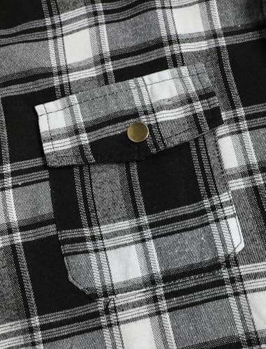 ZAFUL Men's Casual Plaid Fleece Jacket Unisex Men Drawstring Hooded Coat Fuzzy Hoodie - Thumbnail 4