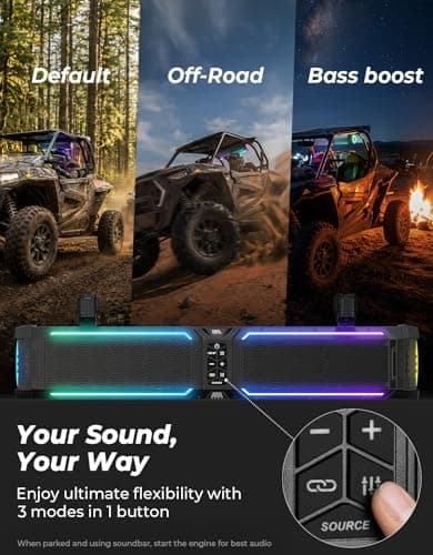 KEMIMOTO Midnight 70Gen2 28-inch 8 Speaker UTV Sound Bar, IP66 Water Resistant Golf Cart Sound Bar Speaker System with RGB, SxS Soundbar Compatible with Polaris RZR Can-Am - Thumbnail 4