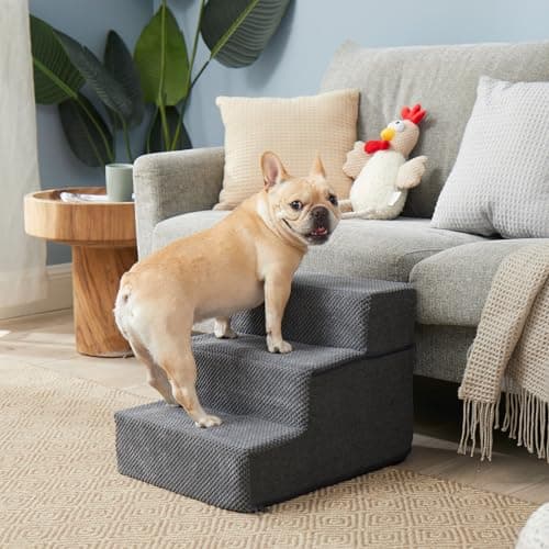 EHEYCIGA Dog Stairs for Small Dogs 13.5" H, 3-Step Dog Steps for Couch Sofa and Chair, Pet Steps for Medium Cats, Non-Slip Balanced Pet Ramp Indoor, Grey - Thumbnail 4