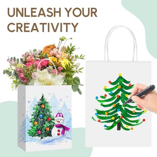 Qioxiou 60 Pack White Gift Bags 8.27x4.33x10.63 Medium Kraft Paper Gift Bags with Handles Bulk, White Paper Sacks for Wedding Birthday Party Favor, Retail, Merchandise, Grocery, Shopping, Business - Thumbnail 5