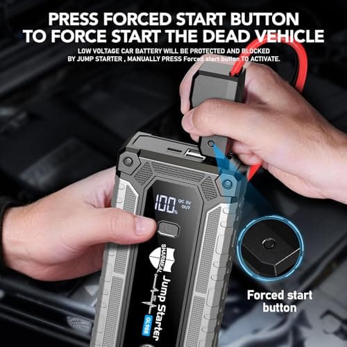 Car Jump Starter 6000A, Portable Jump Starter 12V Car Battery Booster Jump Box Pack for All Gas & 10.0L Diesel Engines with 3 Modes Flashlight and Jumper Cables (6000A) - Thumbnail 3
