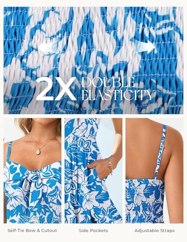 GRACE KARIN Women's Summer Floral Maxi Dress Spaghetti Strap A Line Beach Boho Dresses Ruffle Tiered Casual Dress Blue 2XL - Thumbnail 5