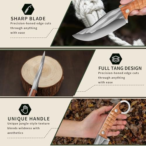 Plys 3-Piece Fixed Blade Hunting Knife Set, 420J2 Stainless Steel Full Tang Survival Knives, Rosewood Non-Slip Handle, Outdoor Camping Hiking Kitchen Knife Not Sheath - Thumbnail 2