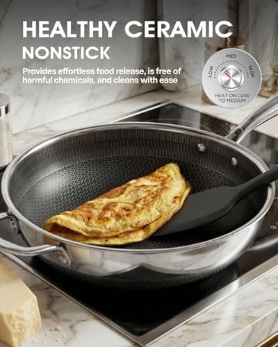 Tibbicc Wok Pan 12 Inch Non Stick Stainless Steel Woks & Stir-Fry Pans with Tempered Glass Lid, Stay-cooling Handle Non Toxic PFOA Free Chef's Pan, Dishwasher and Oven Safe All Cooktops Compatible - Thumbnail 5
