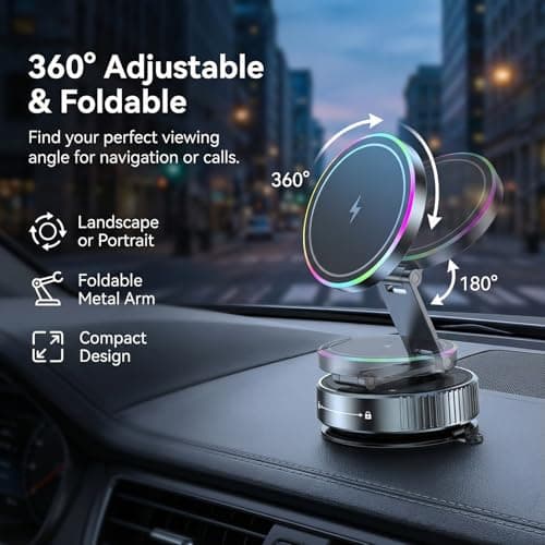 GEYUTHS Vacuum Magnetic Phone Charging Holder Mount 15W Fast Wireless Charger for Car Magsafe 360° Adjustable Phone Holder with Nano Gel Suction Cup for iPhone 12-17 Pro Max (K3) - Thumbnail 6