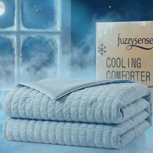 Cooling Comforter, Dual-Sided Seersucker & Q-Max>0.4 Cooling Blanket, Breathable Fabric for Hot Sleepers Night Sweats Menopause & Sensitive Skin, All Season Pet Friendly, Blue, Twin 60"x80" - Image 1