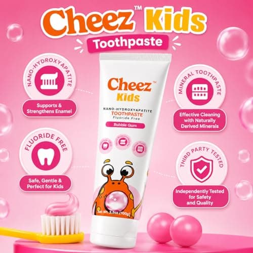 Cheez Oral Care Kids Nano Hydroxyapatite Toothpaste with Xylitol, Fluoride Free Safe to Swallow Mineral Toothpaste, Gentle Enamel Care, Bubble Gum Flavor - Thumbnail 3