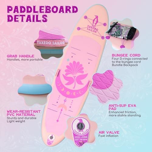 Tuxedo Sailor 10'6"×33"×6" Inflatable Stand Up Paddle Board with SUP Accessories, Anti-Slip EVA Deck and Large Fin, Paddle Boards for Adults & Youth of All Skill Levels - Thumbnail 3