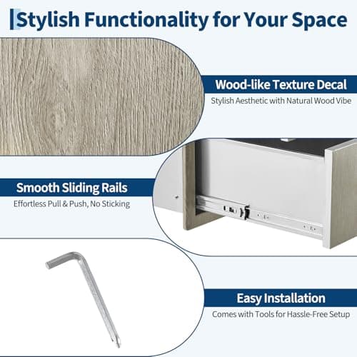 GarveeTech Stainless Steel Outdoor Kitchen Drawer Combo with Access Door, Wood Grain Film, 29.5" W x 22.6" H x 21.7" D, BBQ Island Drawer, Propane Storage, Adjustable Garbage Ring, Flush Mount - Thumbnail 5