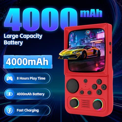 R36TMAX Retro Handhled Game Console, 4.0 Inch Retro Gaming Console with 4000mAh Battery, 64GB Preloaded with 18000+ Video Games, Portable Retro Game Console Supports WiFi Networked Fighting, Red - Thumbnail 2