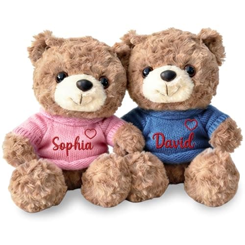 OELTTG Customized Couples Teddy Bear for Valentine’s Day – Personalized with Names & Love Messages, 12 Inch, 9 Outfit Colors, Heart & Rose Embroidery Option - Image 1
