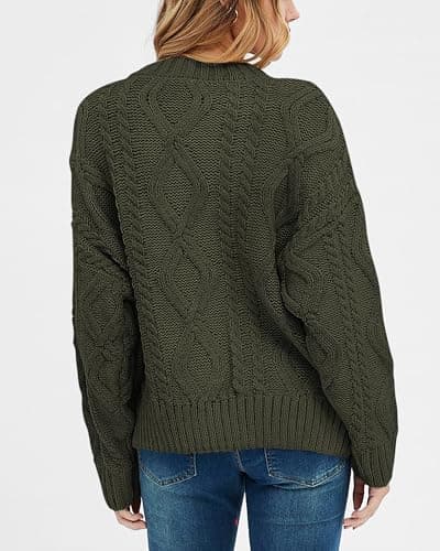 BTFBM Casual Women Long Sleeve Sweater 2025 Fall Ribbed Knit Pullover Loose Crewneck Cable Sweater Jumper Tops(Army Green,Small) - Thumbnail 5