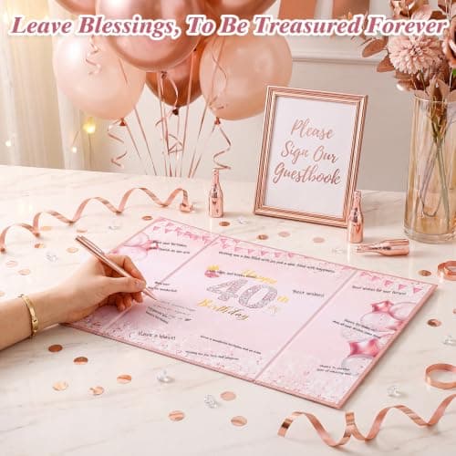 WSICSE 40Th Birthday Guest Book Alternative Card, Rose Gold, 18 x 12 Inch - Thumbnail 2