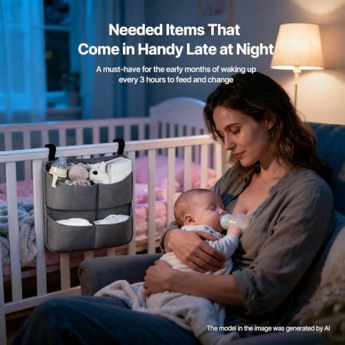 cutebeams Hanging Diaper Caddy for Crib, Diaper Organizer with 4 Pockets - Thumbnail 3