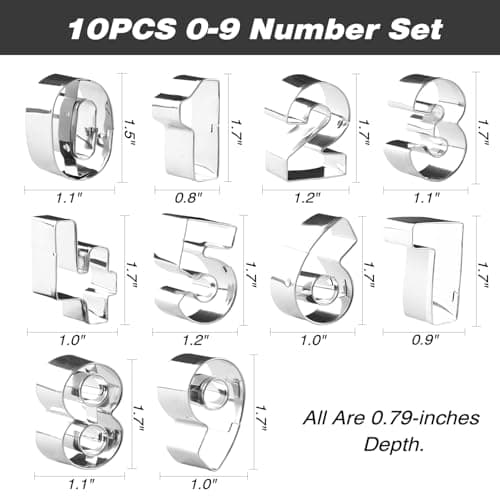 SurgeHai 1.7-Inch Number Cookie Cutters, Stainless Steel Cake Decorating Small Number Cutters with Cut-Outs (10PCS/ Set) - Thumbnail 2