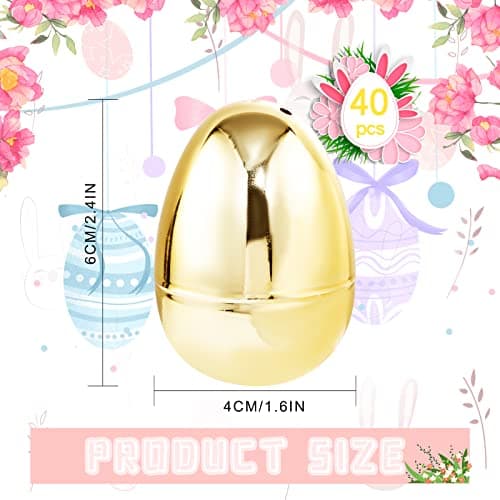Supernal 40pcs Golden Easter Egg 3.1"Large Golden Metallic Easter Eggs Great For Easter Theme Party Favor Easter Eggs Hunt,Easter Eggs Bulk,Easter Eggs For Candy Treats(Gold) - Thumbnail 3