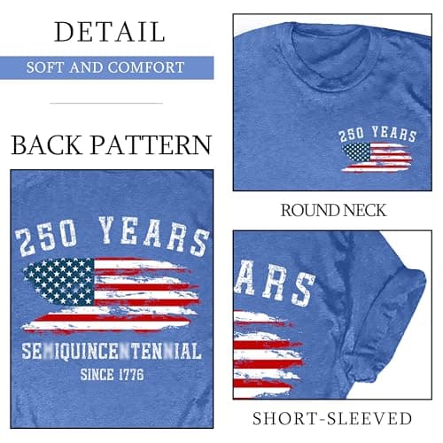 Ithalt 250th Anniversary USA Shirt Womens 4th of July Shirts American Patriotic T Shirts USA Flag Short Sleeve Tops(ABlue2,Small) - Thumbnail 6